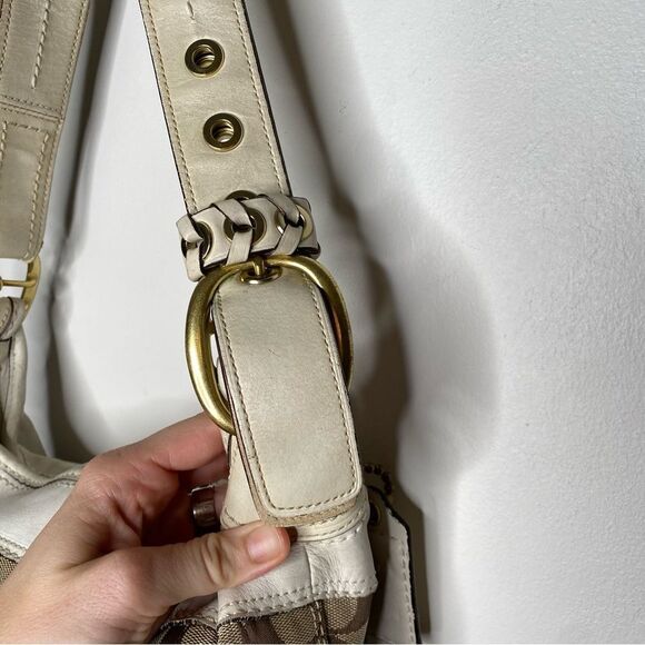 COACH Signature 2000’s Era Vintage Khaki, Brown, Ivory Bucket Adjustable Bag - Picture 6 of 13